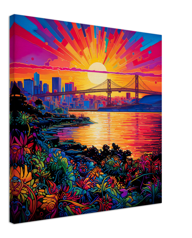 Vibrant City Sunset: The San Francisco Bay Bridge Canvas